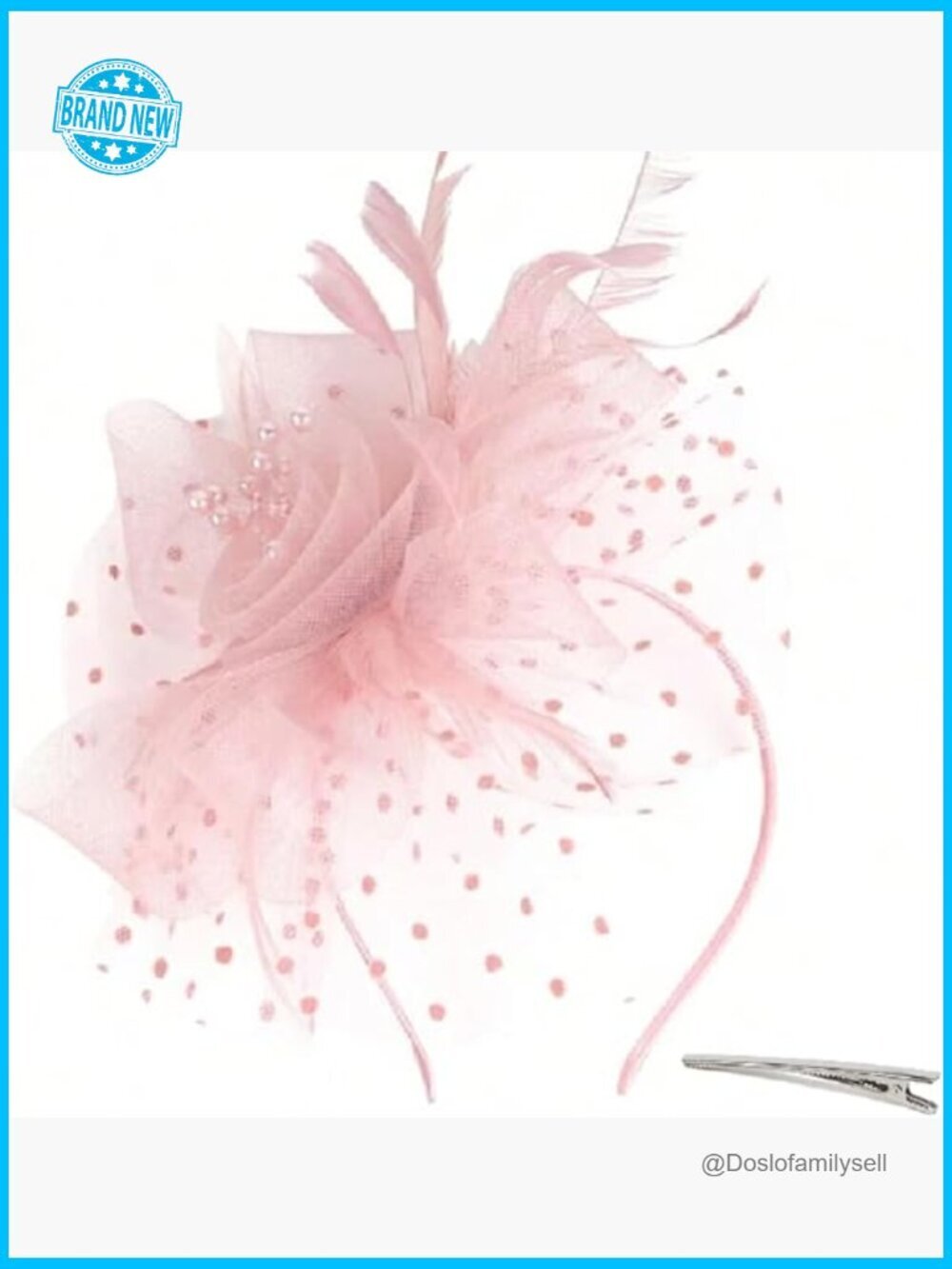 Tea Party Fascinator Headpiece with Feathers and Net Veil for Events